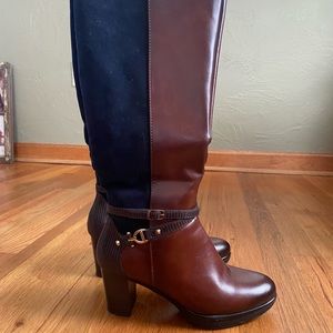 Brown Leather Heeled Knee High Boots